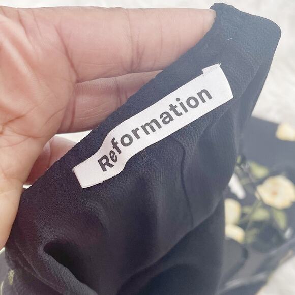 Reformation Dietrich Georgette Midi Black Dress in‎ Piazza Floral Size 0P - Picture 3 of 6